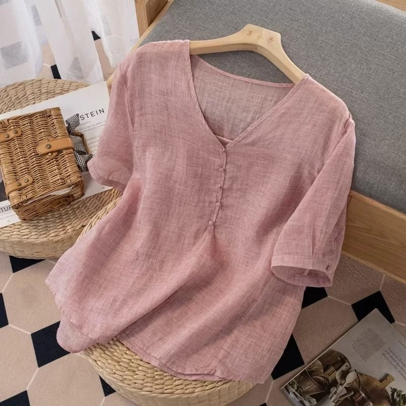 Linen Shirt Breathable - T-shirt décontracté à manches courtes en