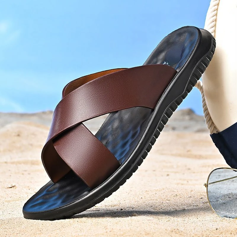 Flip Flop Leather Men - XIHAHA haute qualité grande taille 47