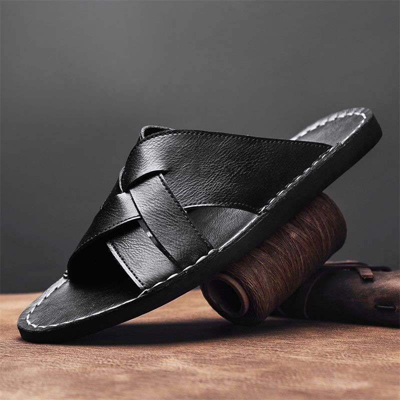Pantoufles en cuir véritable p - Flip Flop Leather Men avis et prix