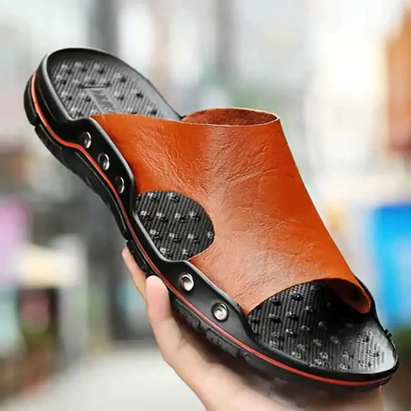 Pantoufles en cuir véritable p - Flip Flop Leather Men avis et prix