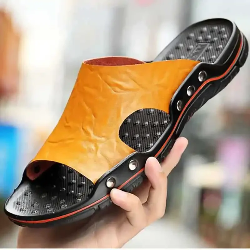 Pantoufles en cuir véritable p - Flip Flop Leather Men avis et prix