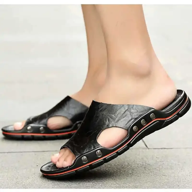 Pantoufles en cuir véritable p - Flip Flop Leather Men avis et prix