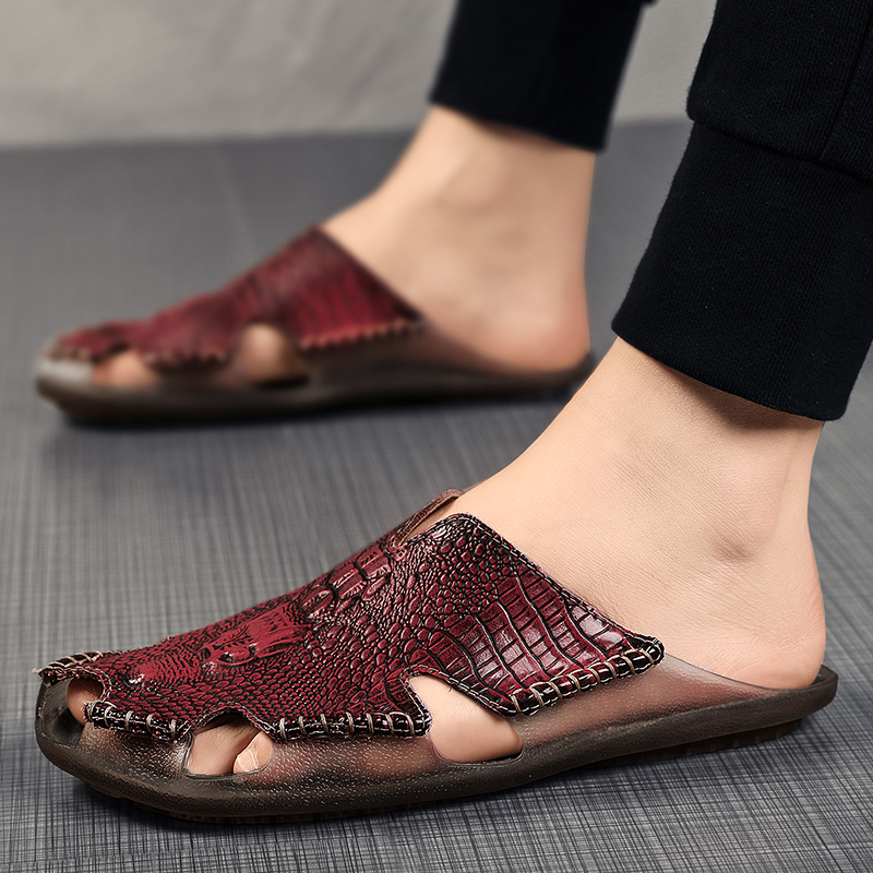 Pantoufles en cuir véritable p - Flip Flop Leather Men avis et prix